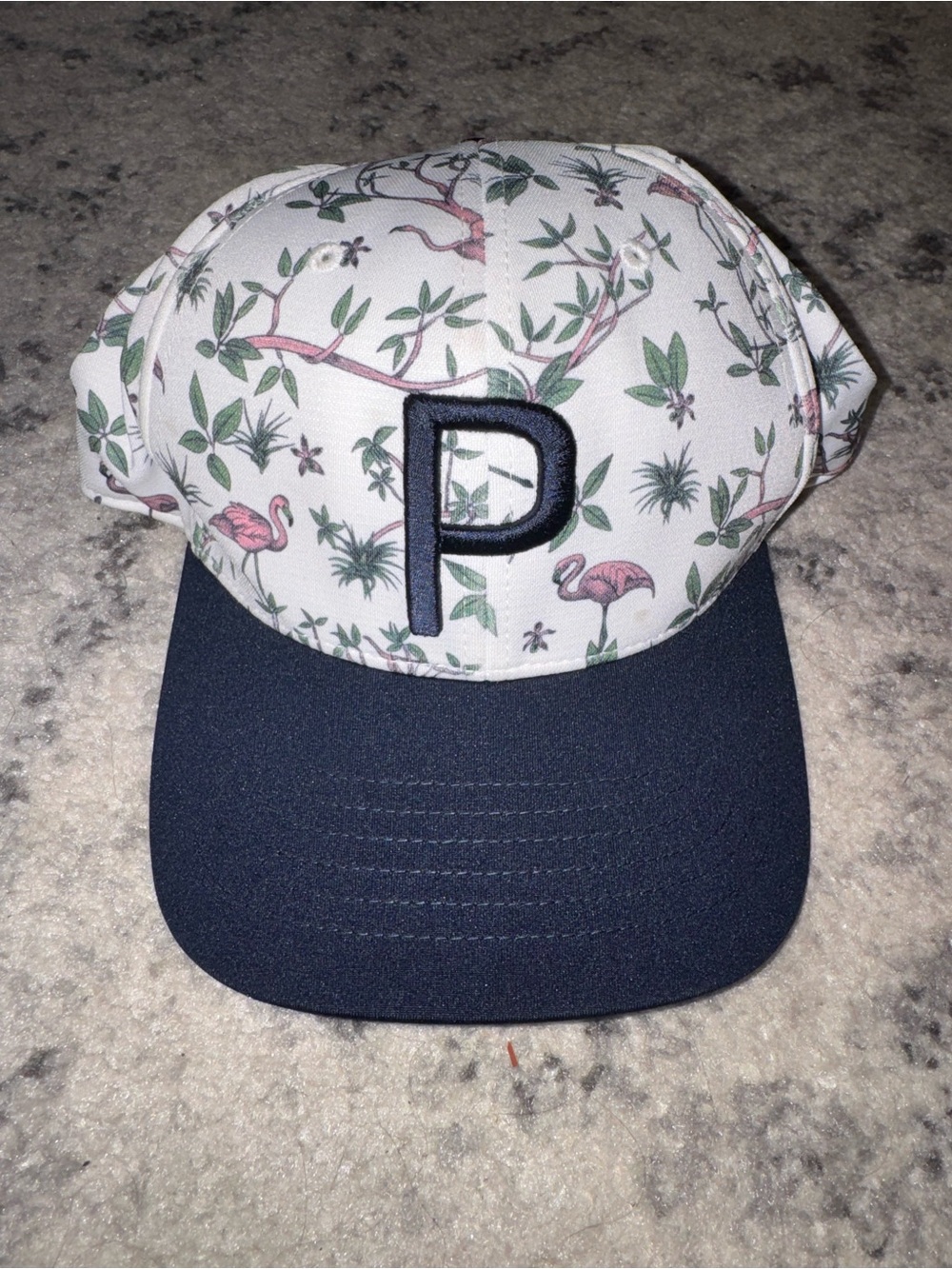 Puma White Floral Flamingo Baseball Cap with Navy Brim